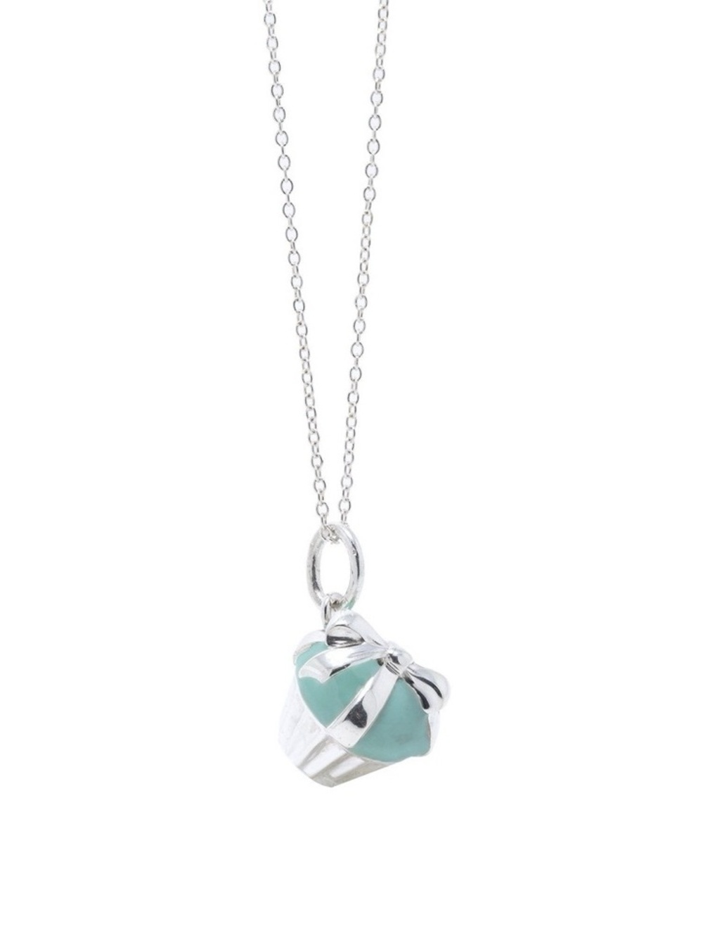 Tiffany & Co. Sterling Silver Blue Enamel Gift Box Pendant Necklace
